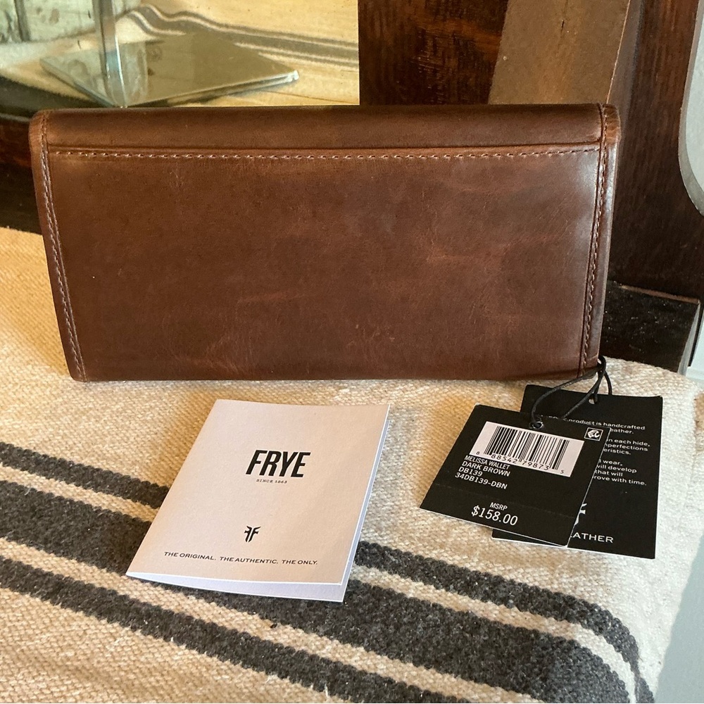 NWT Frye Leather Melissa Trifold Continental Snap Wallet Dark Brown $158 - Picture 2 of 12